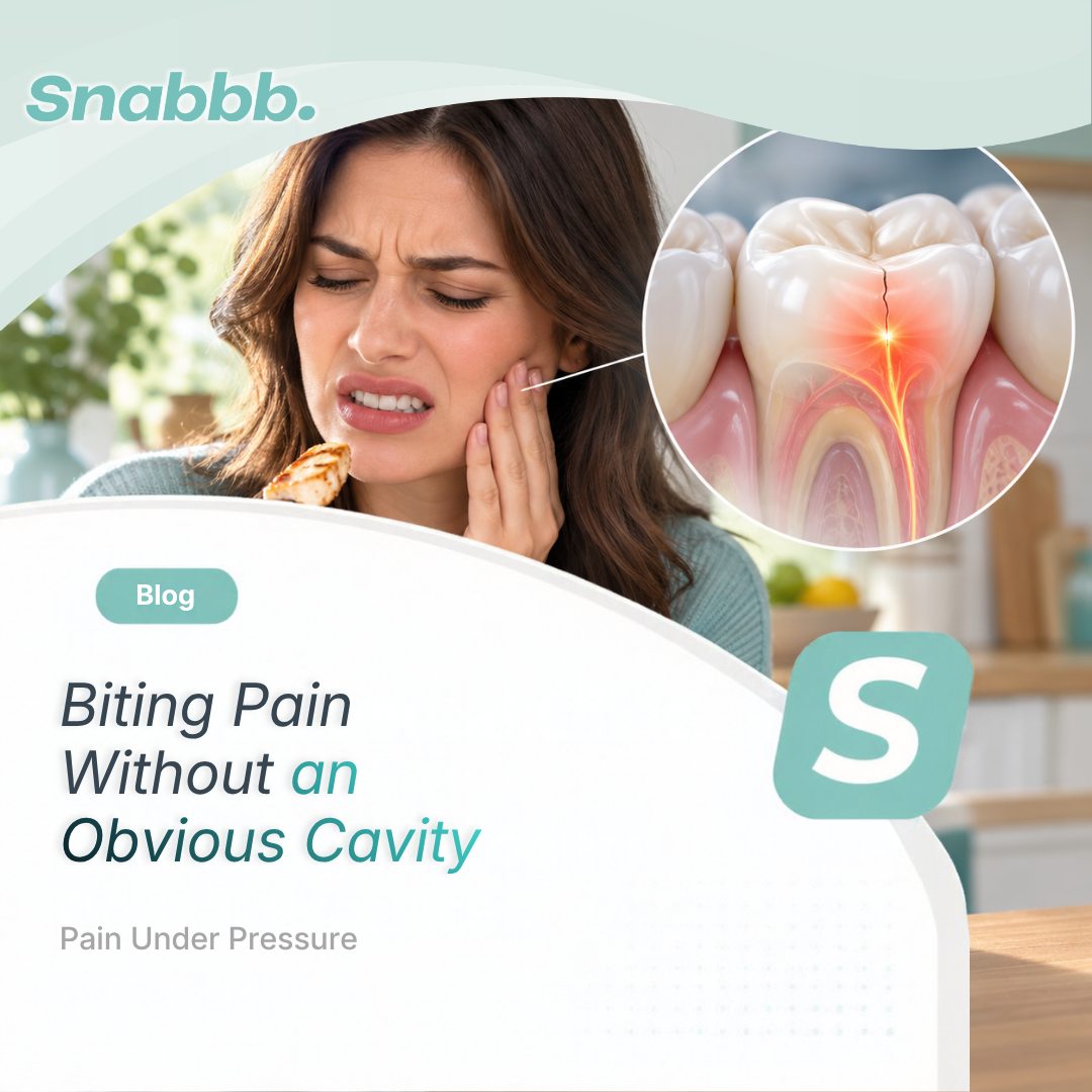 Dental discomfort triggered by chewing, highlighting the need to assess possible causes of biting pain.