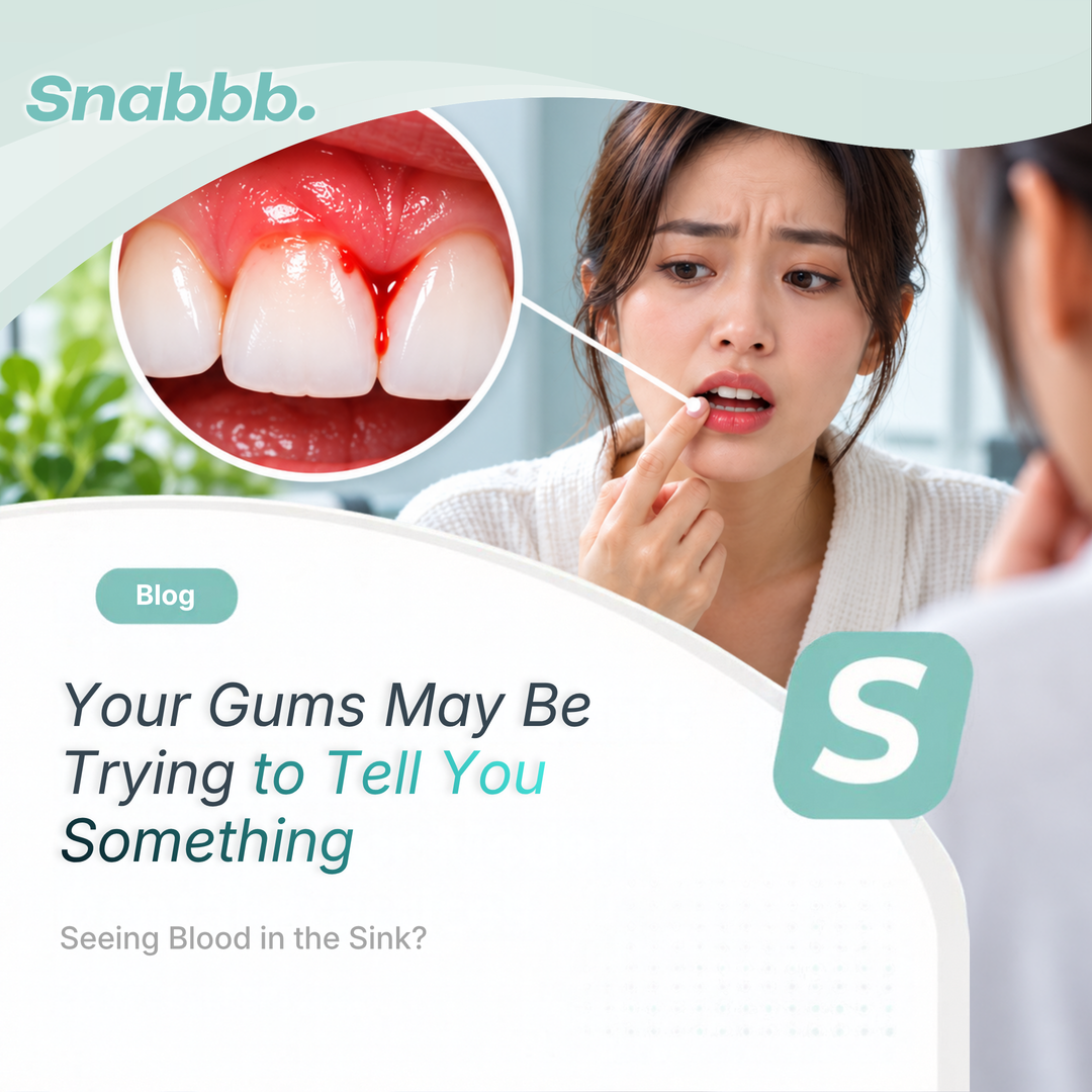 Illustration representing bleeding gums, gum inflammation and common signs of gum health problems.
