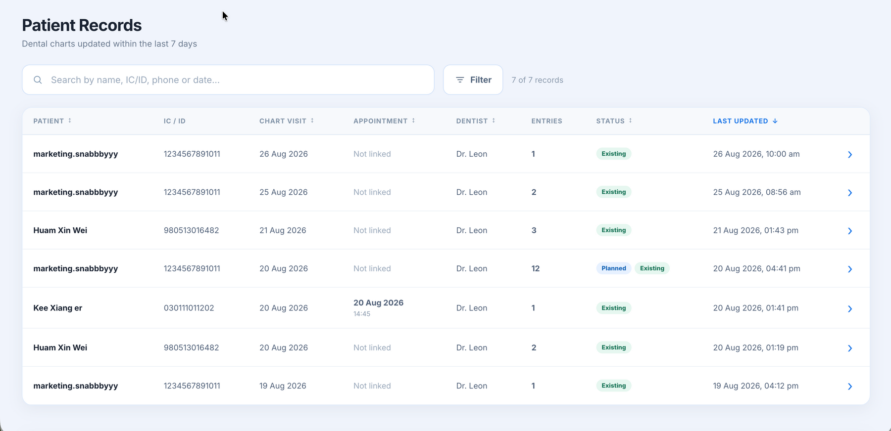 Find recent patient charts without searching through separate files