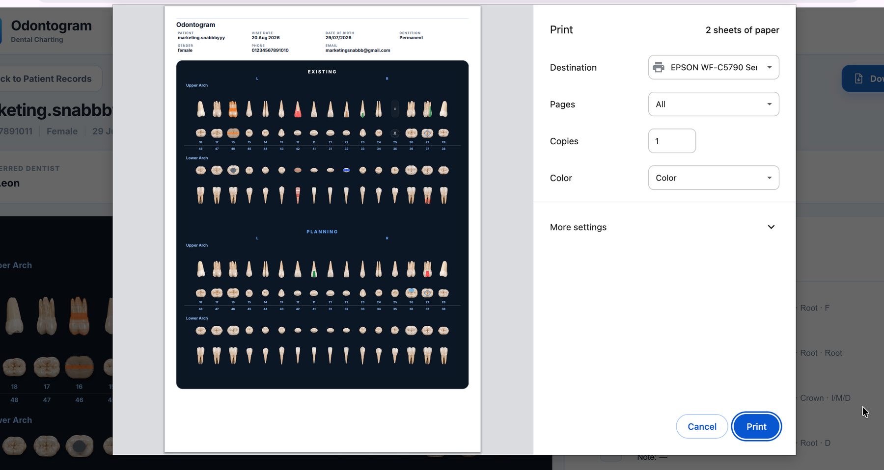 Export or print the clinical chart when you need a copy