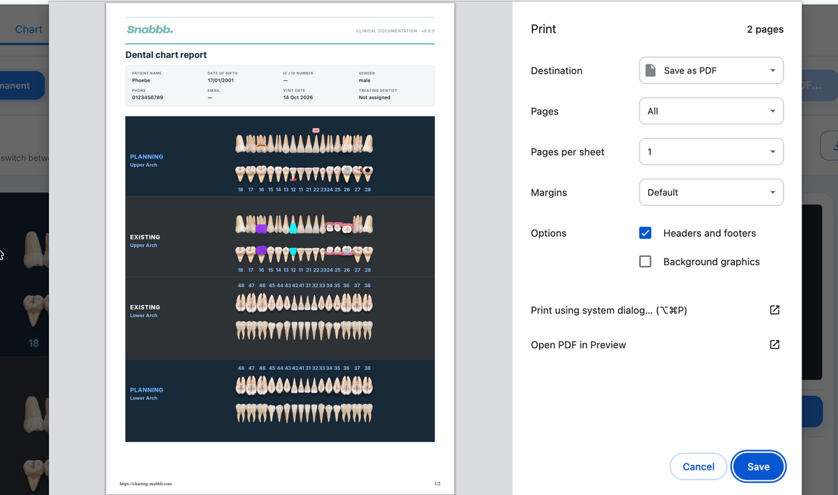Export or print the clinical chart when you need a copy
