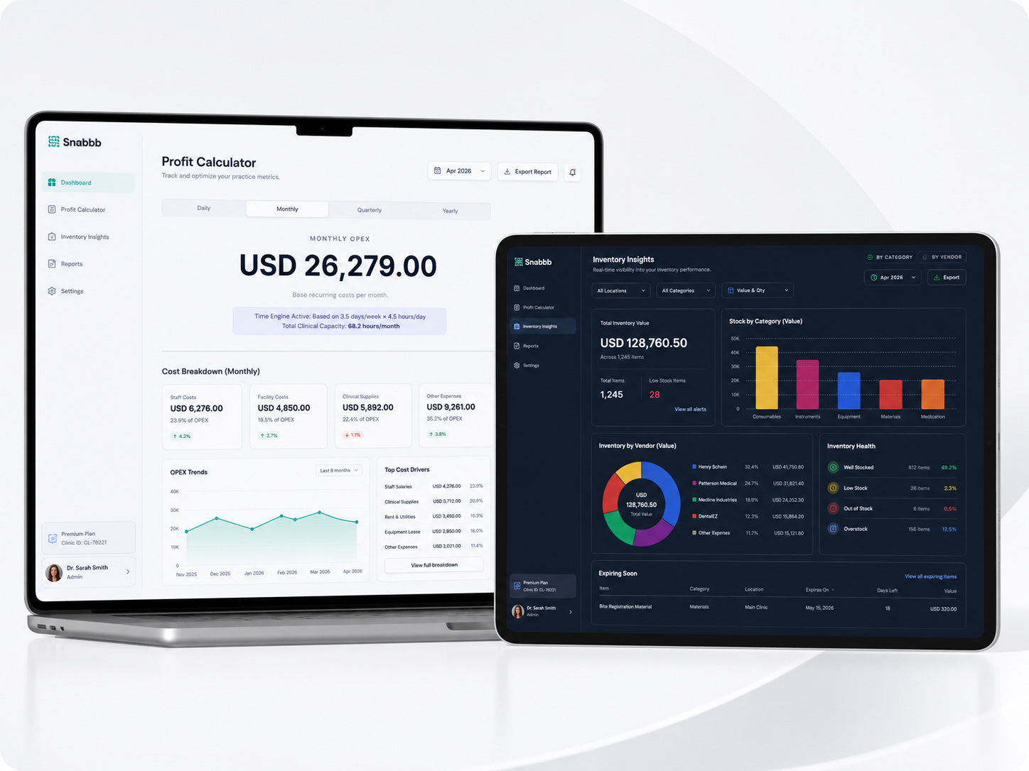 Profitability dashboard and inventory insights for clearer clinic decisions