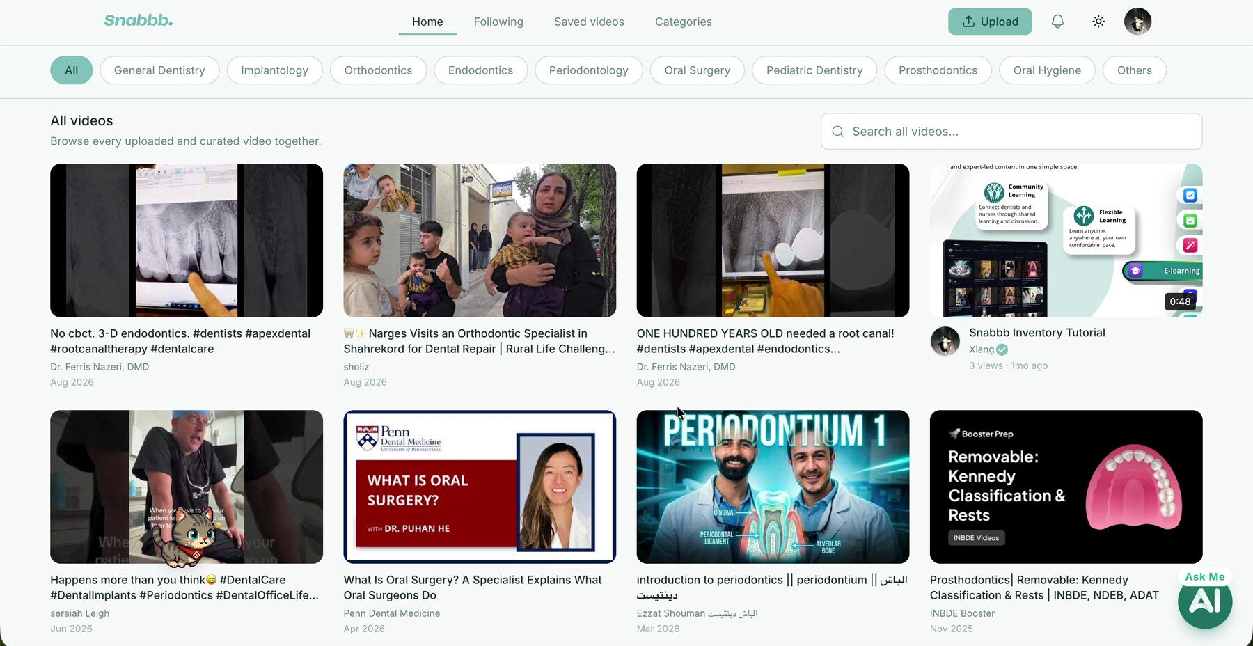 Browse dental education videos in Snabbb E-Learning