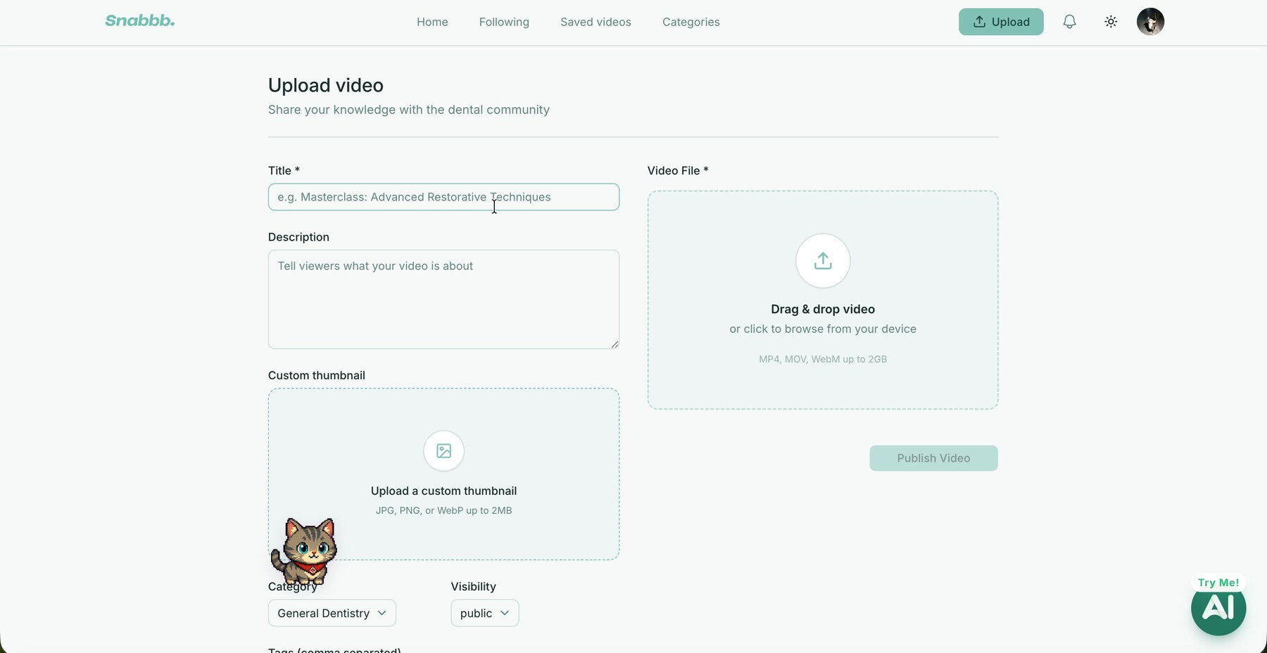 Upload a video to Snabbb E-Learning