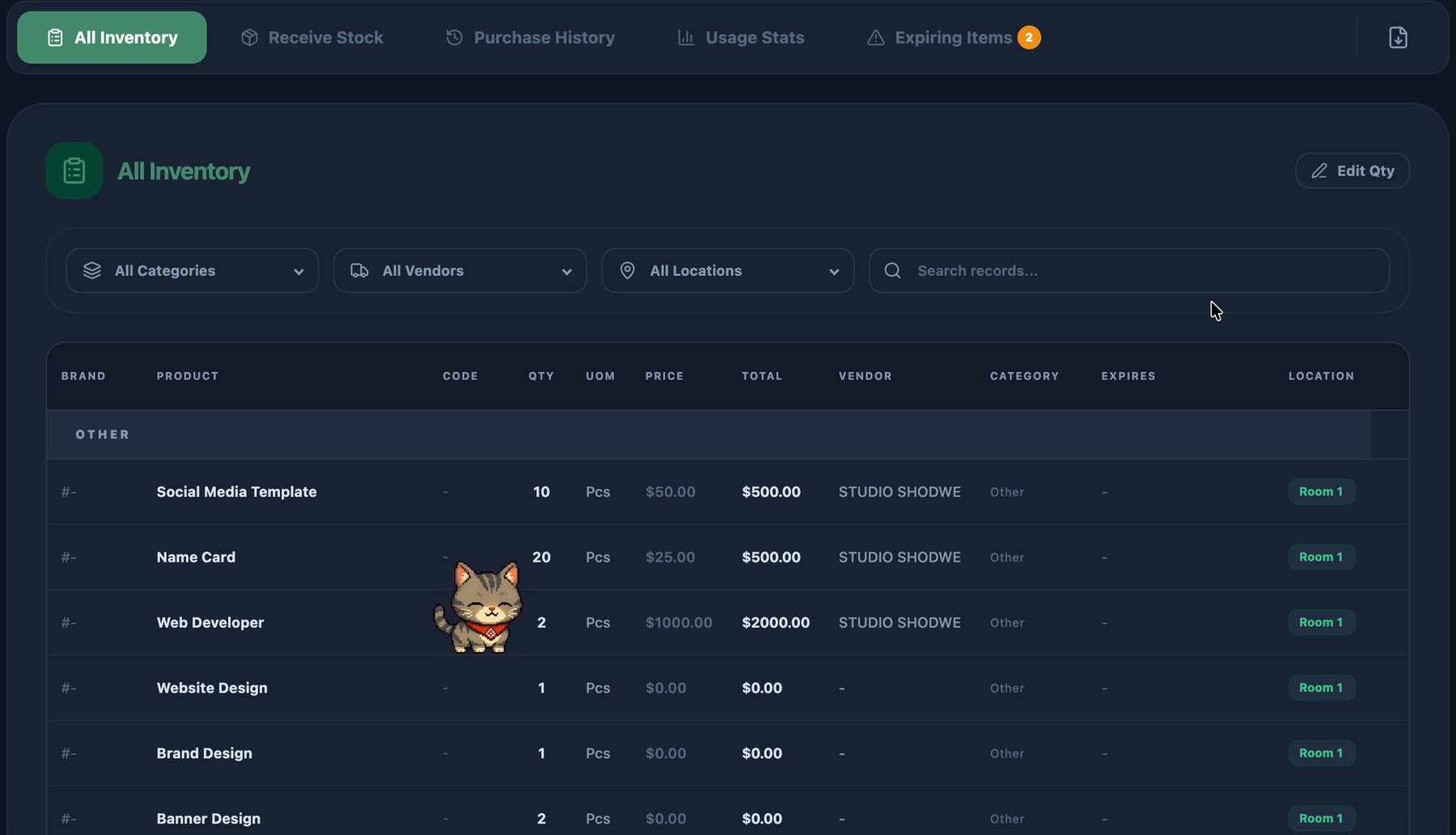 Snabbb Inventory master inventory view
