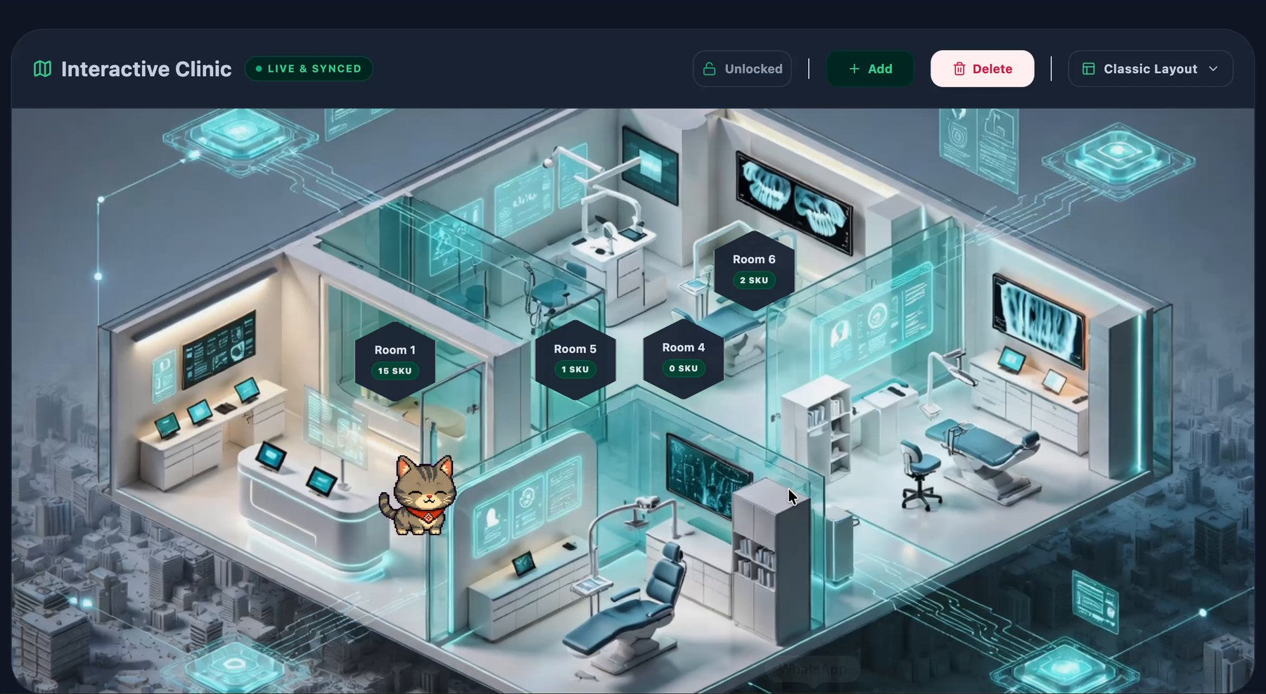 Snabbb Interactive Clinic room-based inventory view