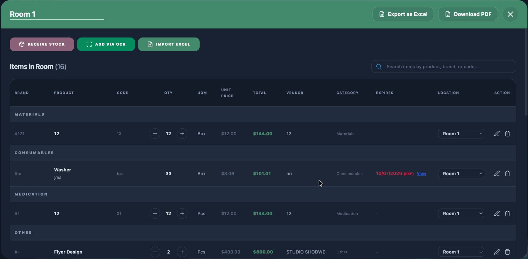 Snabbb Inventory receiving and stock entry controls