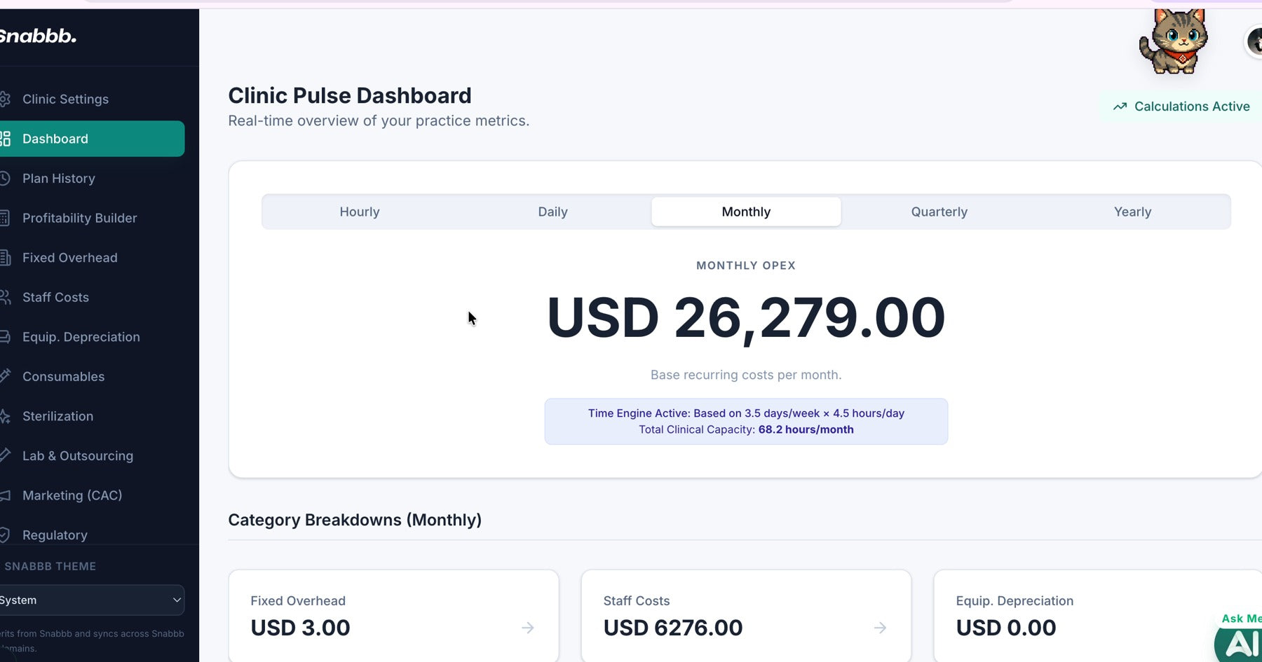 Snabbb Profit Calculator dashboard with profit and cost breakdown
