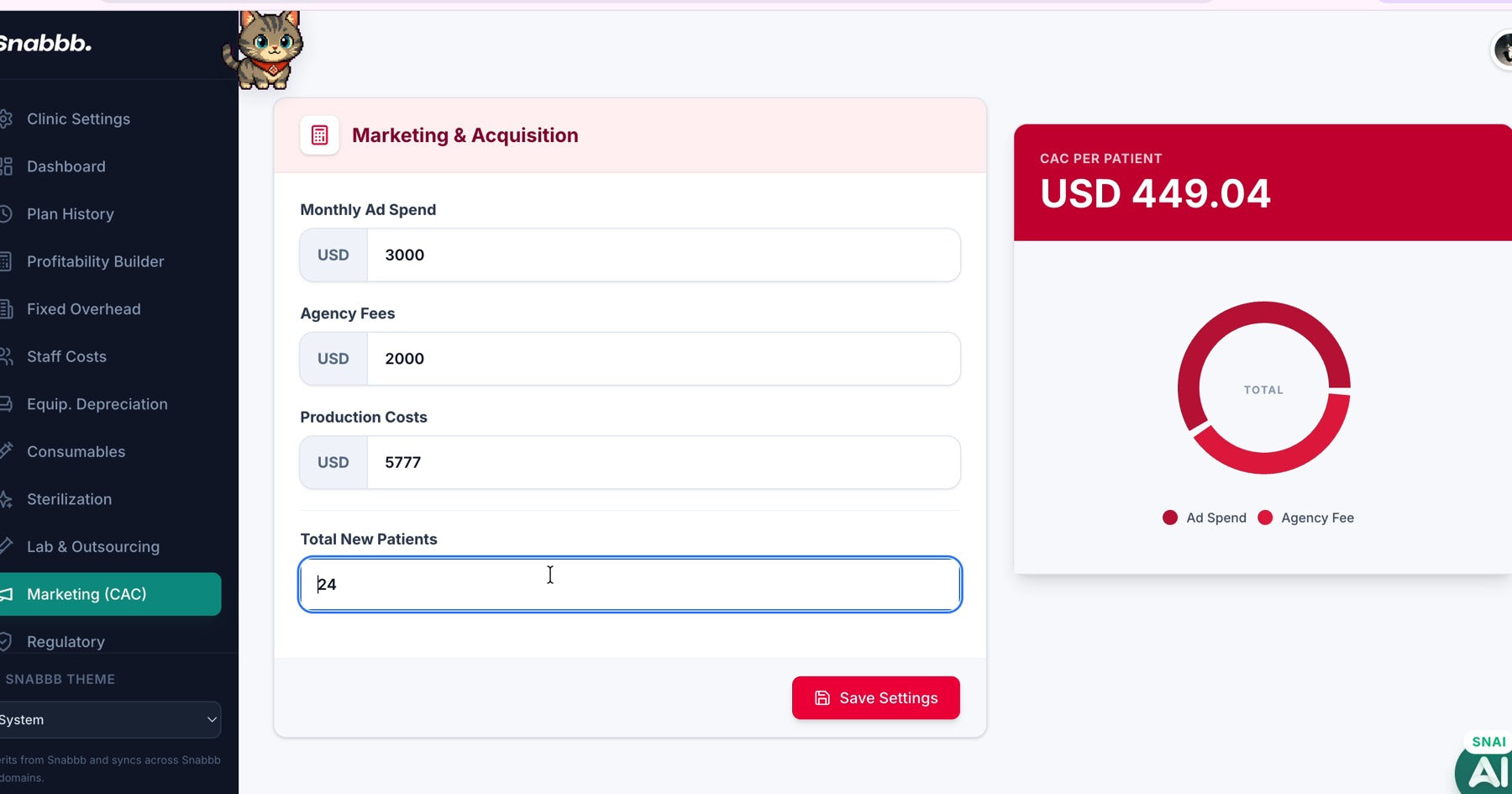 Snabbb marketing and acquisition cost calculator