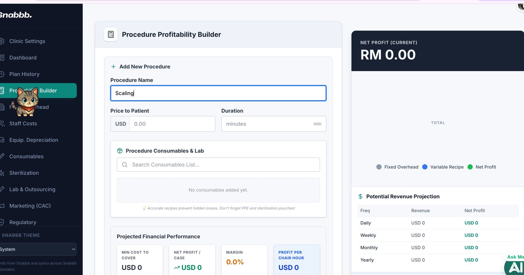 Snabbb procedure profitability builder