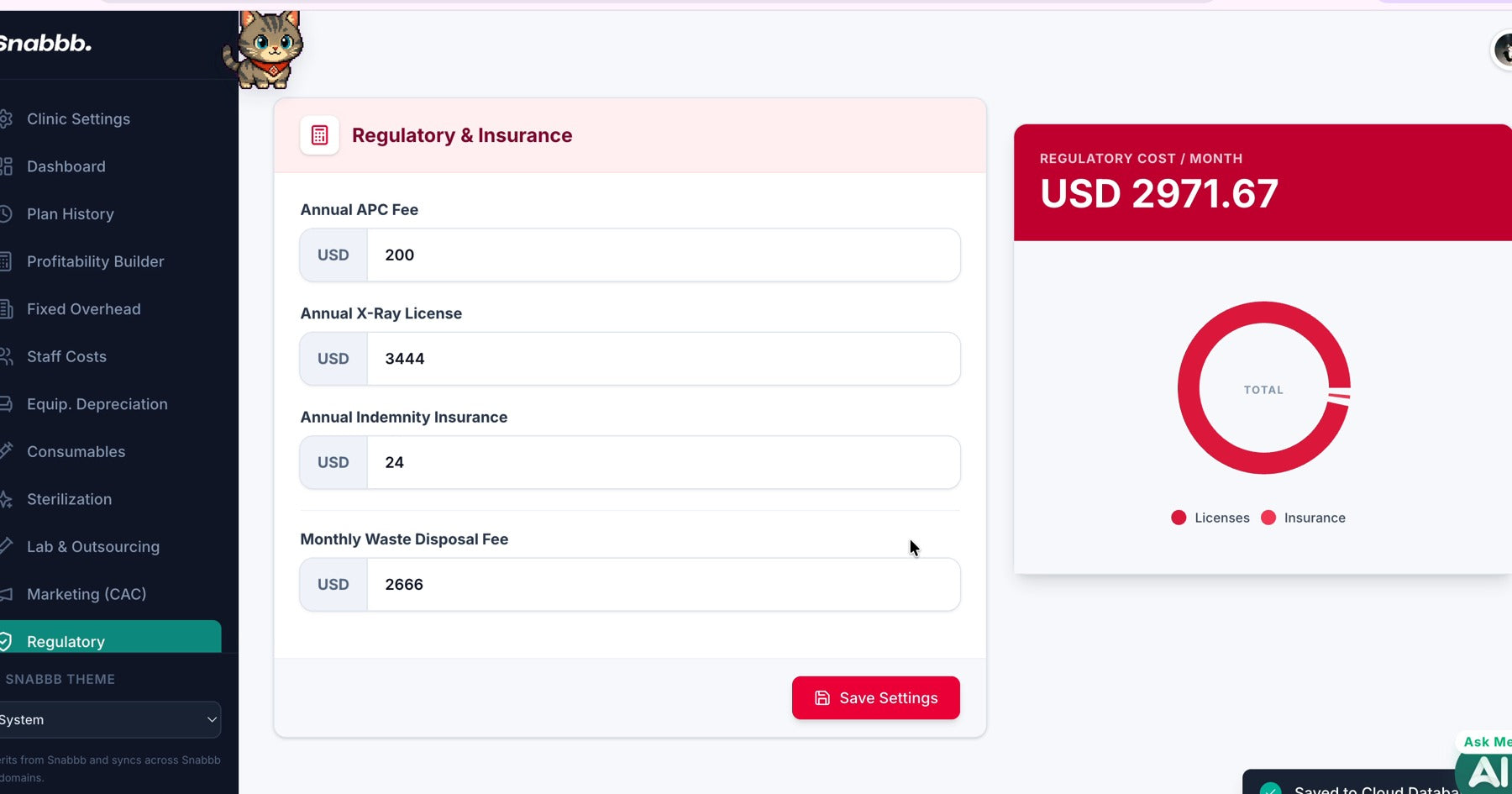 Snabbb regulatory and insurance cost calculator
