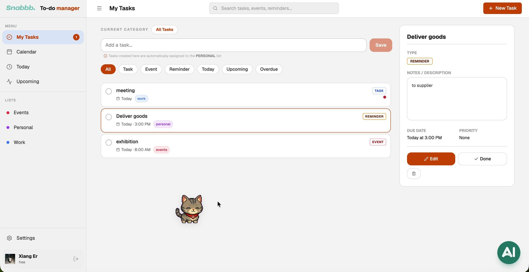Tasks events and reminders organized in Snabbb To-Do Manager